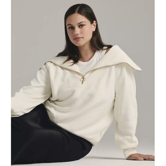 Varley Vine Half-Zip Pullover Ivory Size 1X Anthropologie Relaxed Fit Sweatshirt - Picture 1 of 8